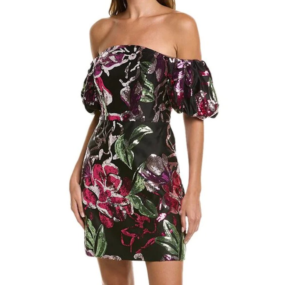 MARCHESA NOTTE Printed Sequin Dress Size 10(M)